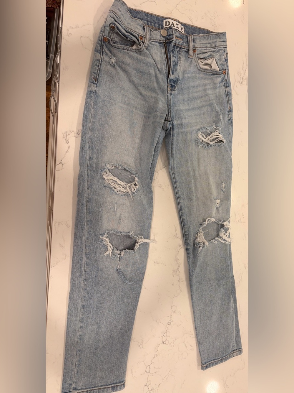 DAZE Pale Blue Ripped Skinny Jeans